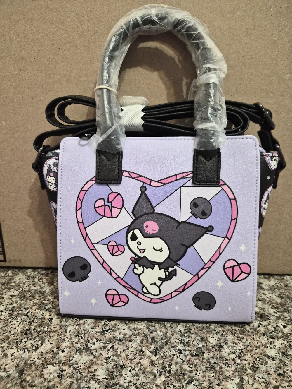 Loungefly Sanrio Kuromi Lavender and Black Heart Satchel